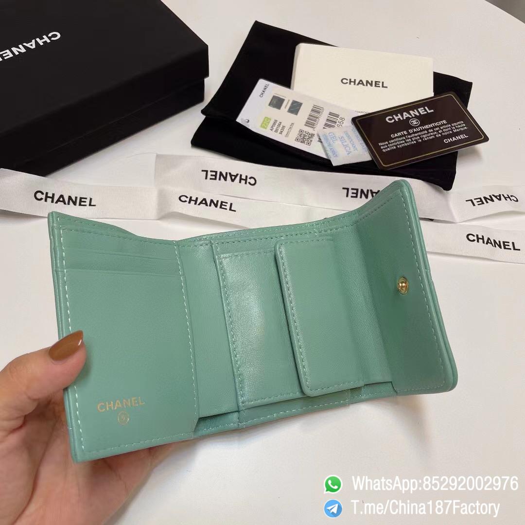187 Factory Bags Chanel 19 Mini Three Fold Wallet Aqua Green Shiny Lambskin Gold Tone Metal 07 187 Factory Bags Chanel 19 Mini Three Fold Wallet Aqua Green Shiny Lambskin Gold Tone Metal 07