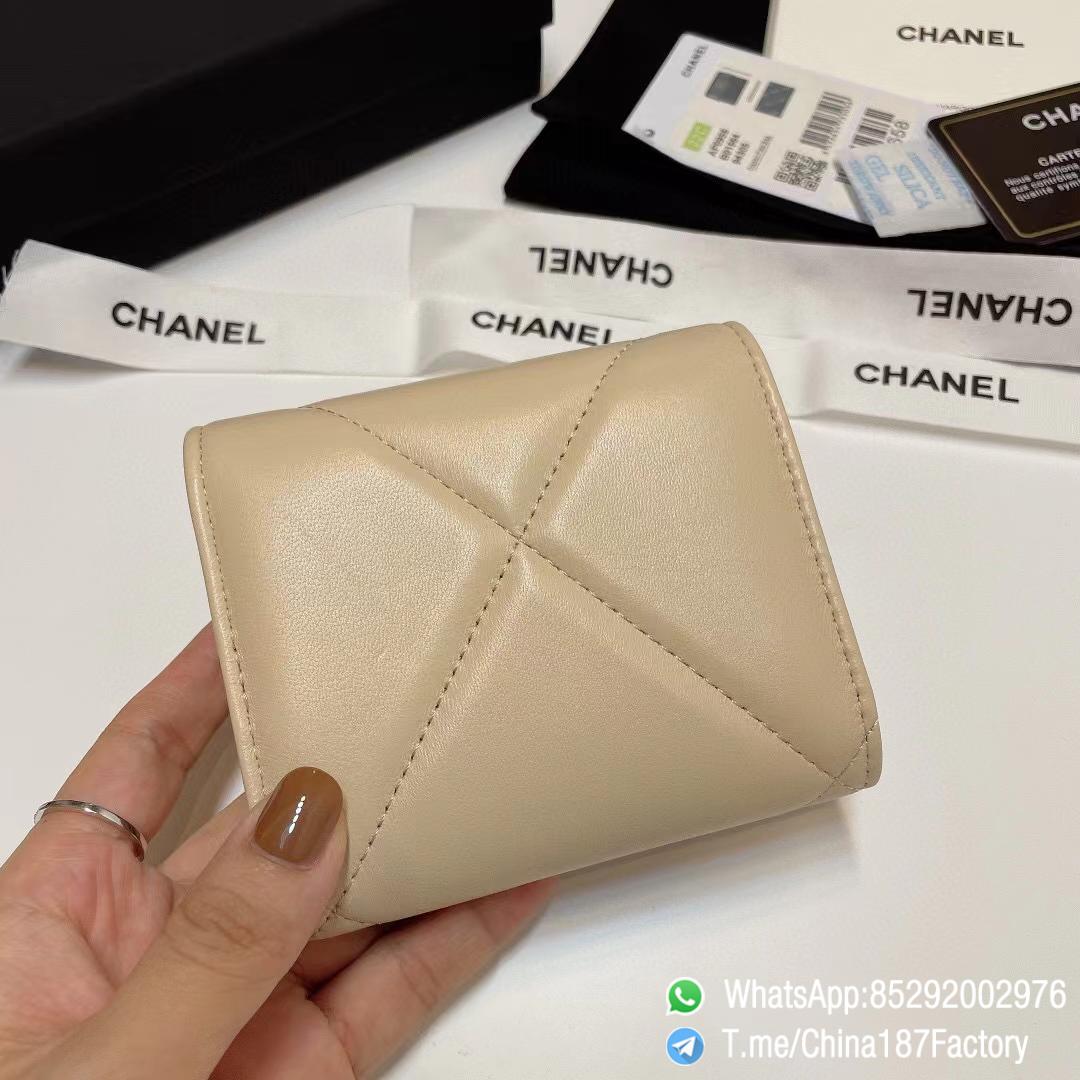 187 Factory Bags Chanel 19 Mini Three Fold Wallet Beige Shiny Lambskin Gold Tone Metal 03 187 Factory Bags Chanel 19 Mini Three Fold Wallet Beige Shiny Lambskin Gold Tone Metal 03