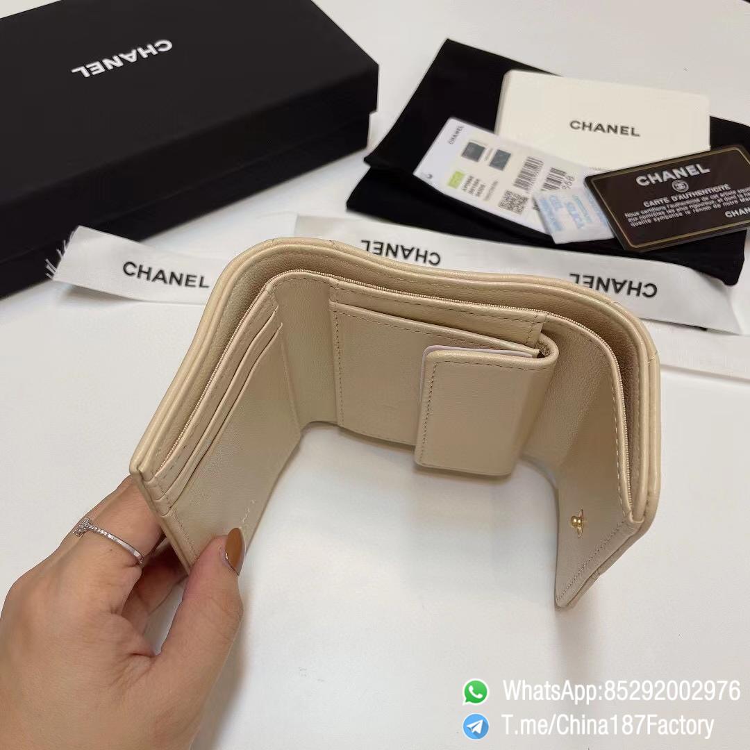 187 Factory Bags Chanel 19 Mini Three Fold Wallet Beige Shiny Lambskin Gold Tone Metal 08 187 Factory Bags Chanel 19 Mini Three Fold Wallet Beige Shiny Lambskin Gold Tone Metal 08