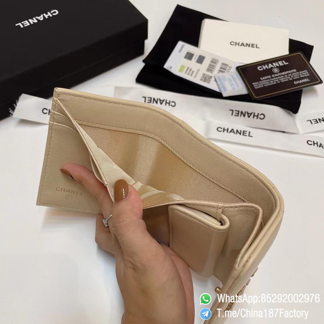 187 Factory Bags Chanel 19 Mini Three Fold Wallet Beige Shiny Lambskin Gold Tone Metal 09 187 Factory Bags Chanel 19 Mini Three Fold Wallet Beige Shiny Lambskin Gold Tone Metal 09