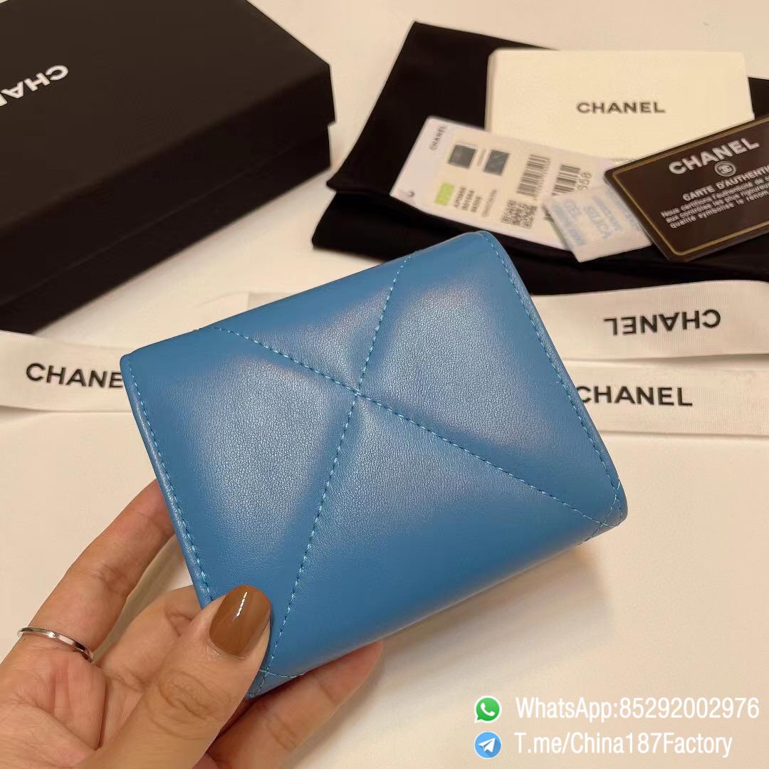 187 Factory Bags Chanel 19 Mini Three Fold Wallet Blue Shiny Lambskin Gold Tone Metal 03 187 Factory Bags Chanel 19 Mini Three Fold Wallet Blue Shiny Lambskin Gold Tone Metal 03