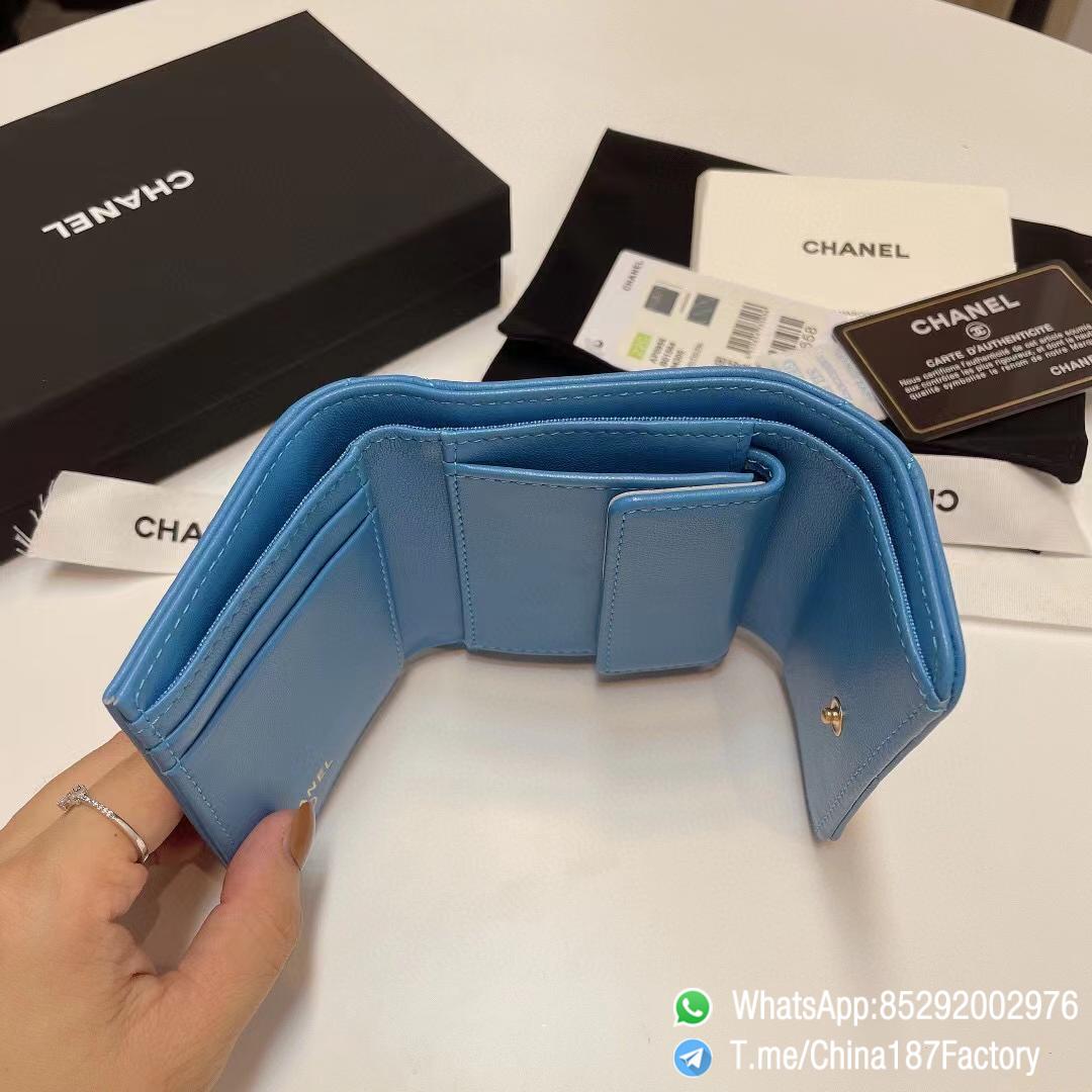 187 Factory Bags Chanel 19 Mini Three Fold Wallet Blue Shiny Lambskin Gold Tone Metal 07 187 Factory Bags Chanel 19 Mini Three Fold Wallet Blue Shiny Lambskin Gold Tone Metal 07