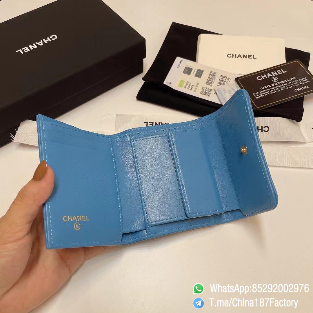 187 Factory Bags Chanel 19 Mini Three Fold Wallet Blue Shiny Lambskin Gold Tone Metal 08 187 Factory Bags Chanel 19 Mini Three Fold Wallet Blue Shiny Lambskin Gold Tone Metal 08