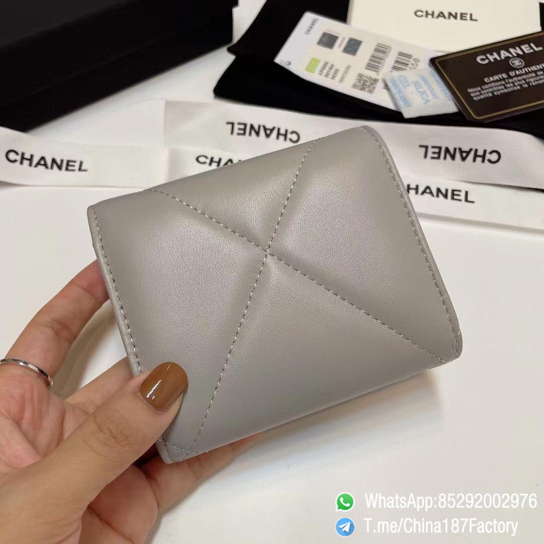 187 Factory Bags Chanel 19 Mini Three Fold Wallet Pearl Gray Shiny Lambskin Gold Tone Metal 03 187 Factory Bags Chanel 19 Mini Three Fold Wallet Pearl Gray Shiny Lambskin Gold Tone Metal 03