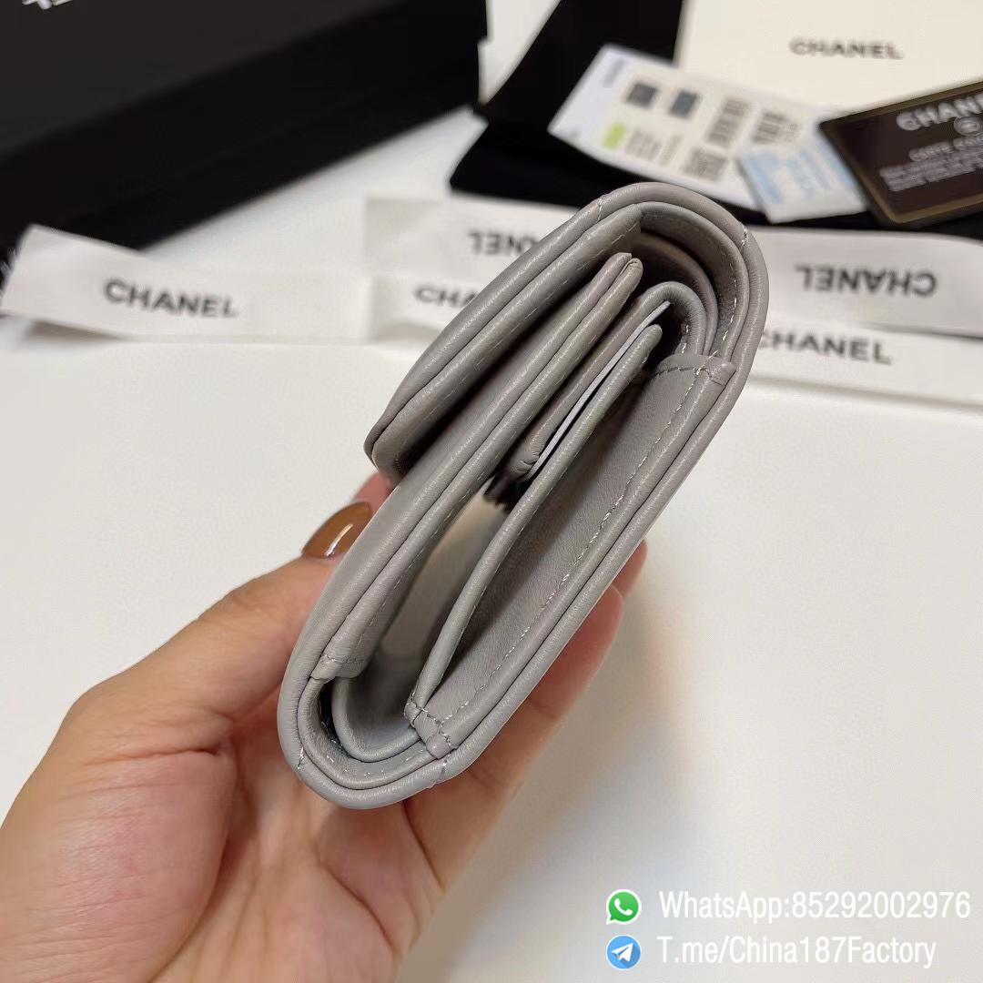 187 Factory Bags Chanel 19 Mini Three Fold Wallet Pearl Gray Shiny Lambskin Gold Tone Metal 06 187 Factory Bags Chanel 19 Mini Three Fold Wallet Pearl Gray Shiny Lambskin Gold Tone Metal 06