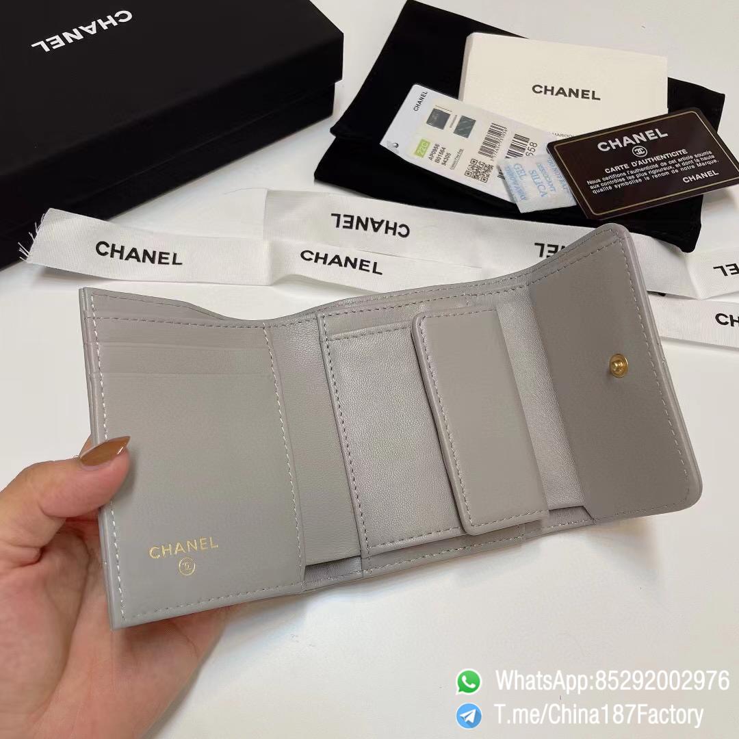187 Factory Bags Chanel 19 Mini Three Fold Wallet Pearl Gray Shiny Lambskin Gold Tone Metal 07 187 Factory Bags Chanel 19 Mini Three Fold Wallet Pearl Gray Shiny Lambskin Gold Tone Metal 07