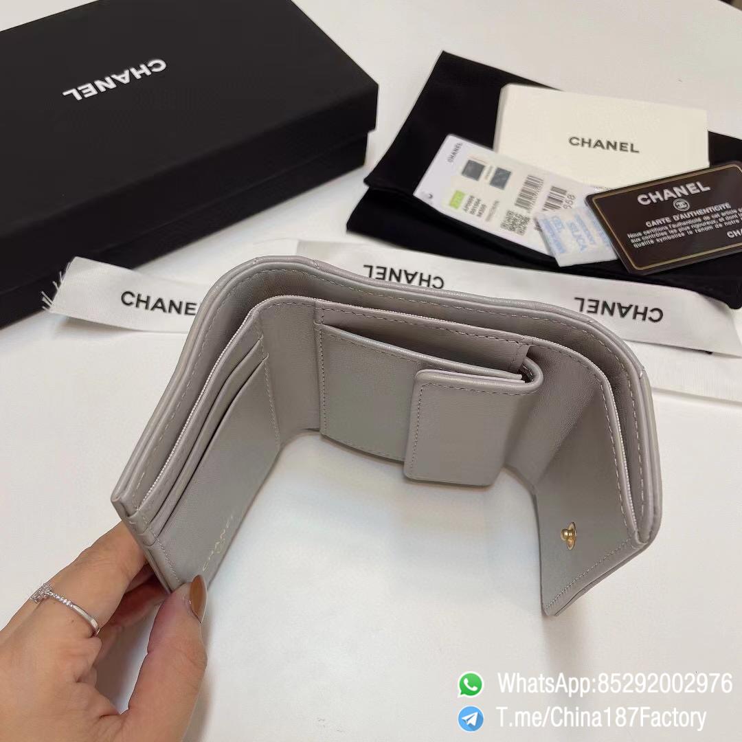 187 Factory Bags Chanel 19 Mini Three Fold Wallet Pearl Gray Shiny Lambskin Gold Tone Metal 08 187 Factory Bags Chanel 19 Mini Three Fold Wallet Pearl Gray Shiny Lambskin Gold Tone Metal 08