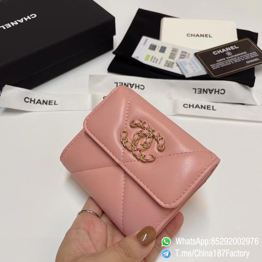187 Factory Bags Chanel 19 Mini Three Fold Wallet Pink Shiny Lambskin Gold Tone Metal 02 187 Factory Bags Chanel 19 Mini Three Fold Wallet Pink Shiny Lambskin Gold Tone Metal 02