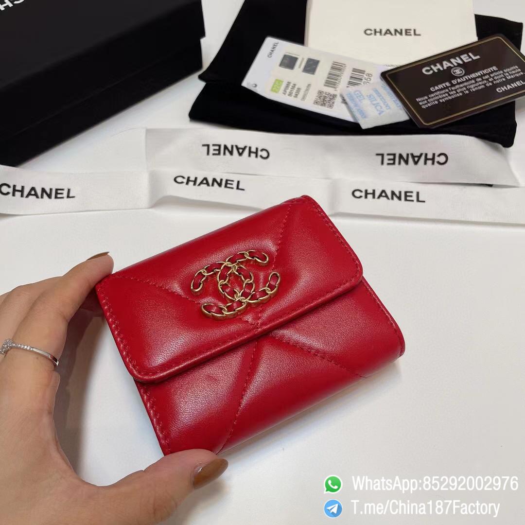 187 Factory Bags Chanel 19 Mini Three Fold Wallet Red Shiny Lambskin Gold Tone Metal 05 187 Factory Bags Chanel 19 Mini Three Fold Wallet Red Shiny Lambskin Gold Tone Metal 05