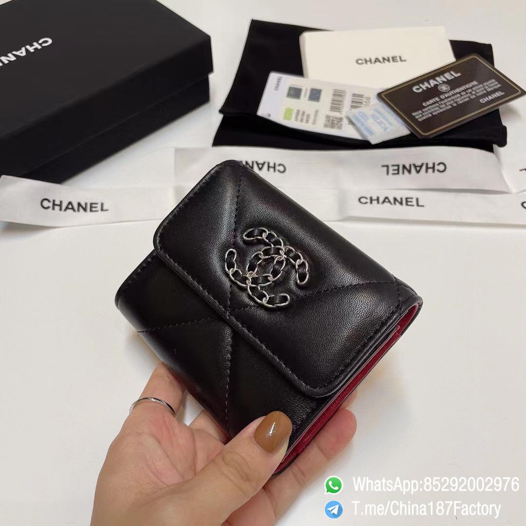 187 Factory Bags Chanel 19 Mini Wallet Black Shiny Lambskin Silver Tone Metal 02 187 Factory Bags Chanel 19 Mini Wallet Black Shiny Lambskin Silver Tone Metal 02