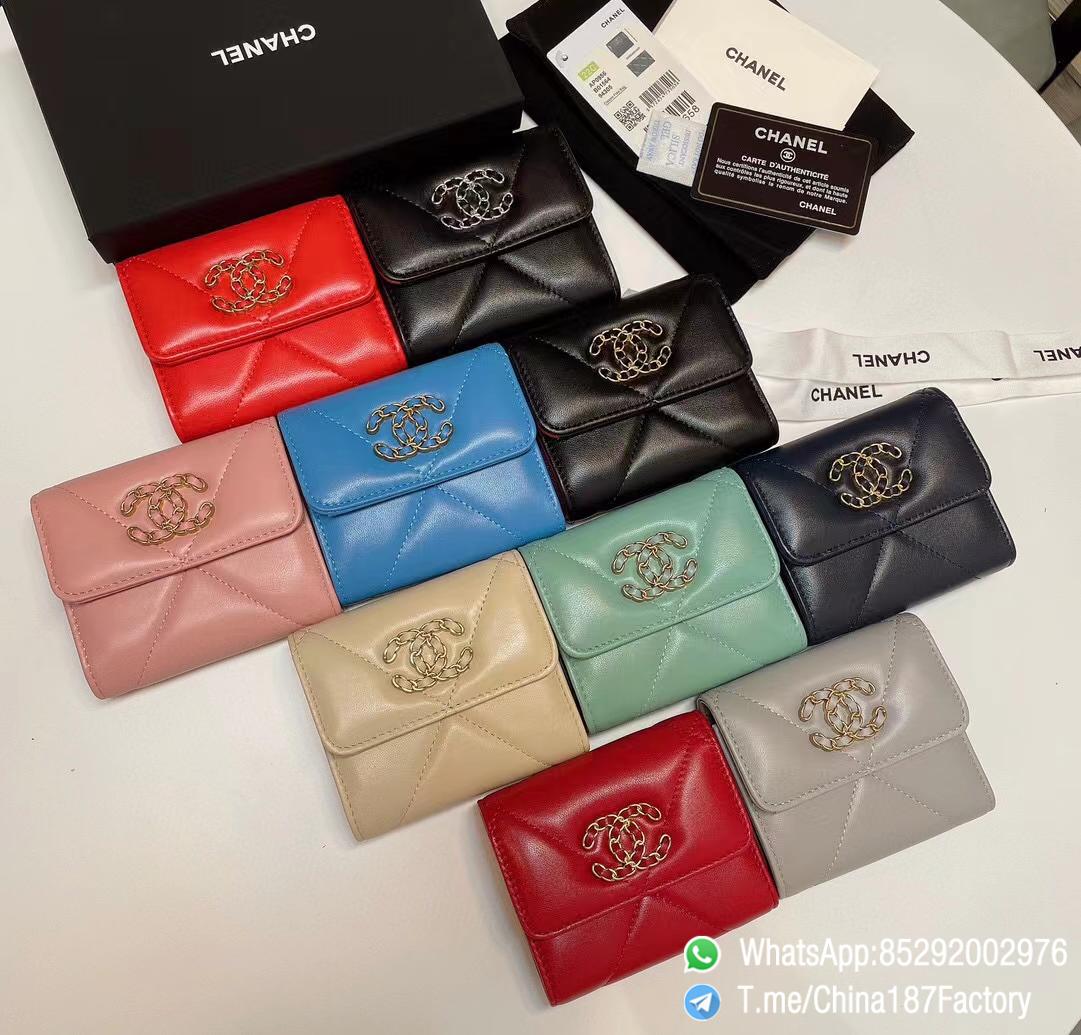 187 Factory Bags Chanel 19 Mini Wallet Shiny Lambskin Gold Tone Silver Tone Metal 03 187 Factory Bags Chanel 19 Mini Wallet Shiny Lambskin Gold Tone Silver Tone Metal 03