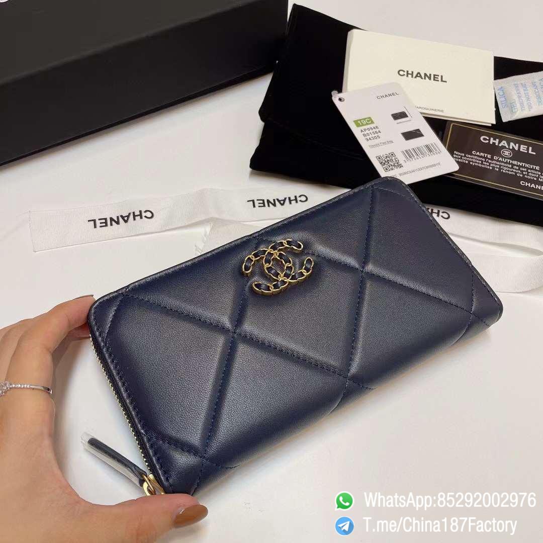 187 Factory Bags Chanel 19 Zipped Long Wallet Abysse Blue Shiny Lambskin Gold Tone Metal 04 187 Factory Bags Chanel 19 Zipped Long Wallet Abysse Blue Shiny Lambskin Gold Tone Metal 04