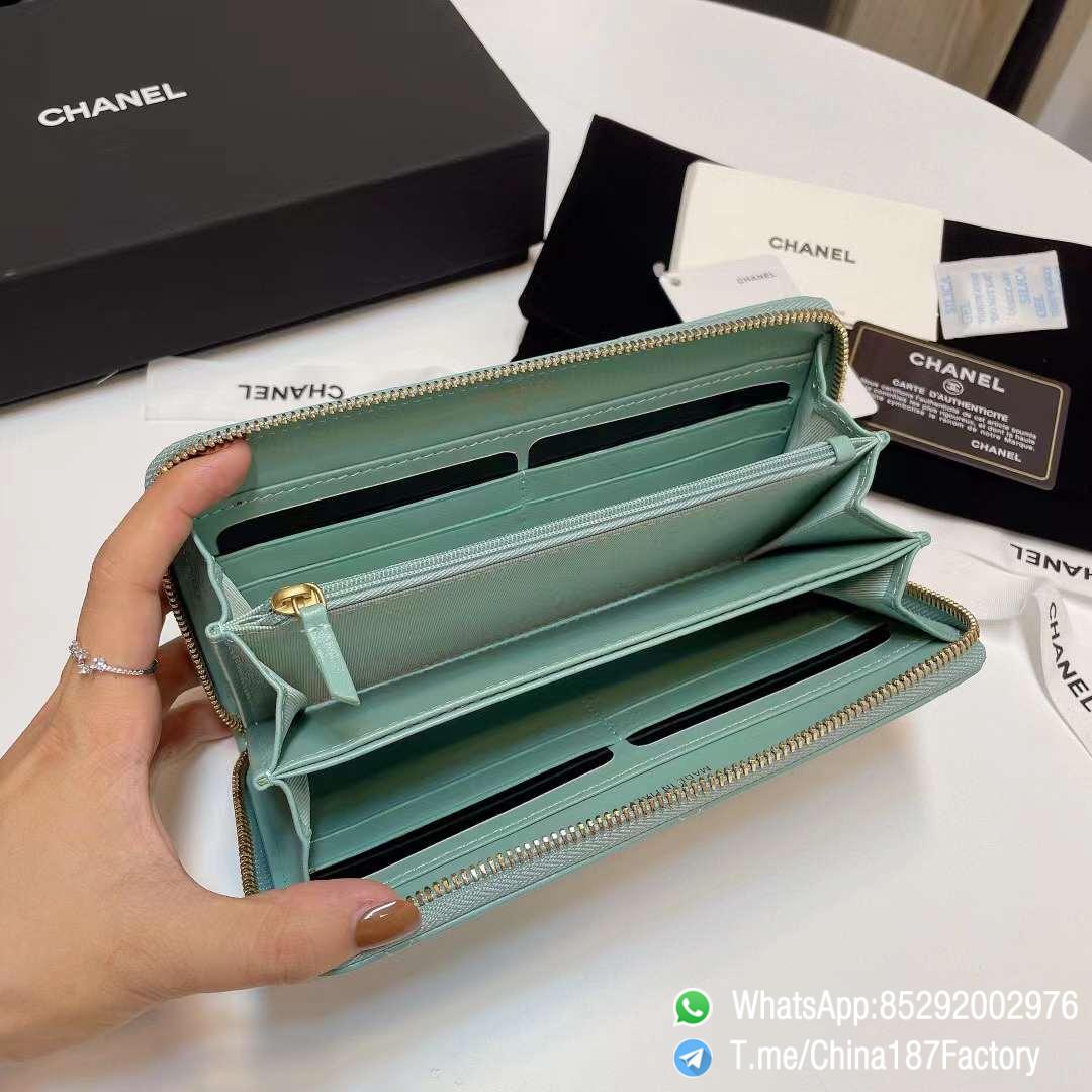 187 Factory Bags Chanel 19 Zipped Long Wallet Aqua Green Shiny Lambskin Gold Tone Metal 06 187 Factory Bags Chanel 19 Zipped Long Wallet Aqua Green Shiny Lambskin Gold Tone Metal 06