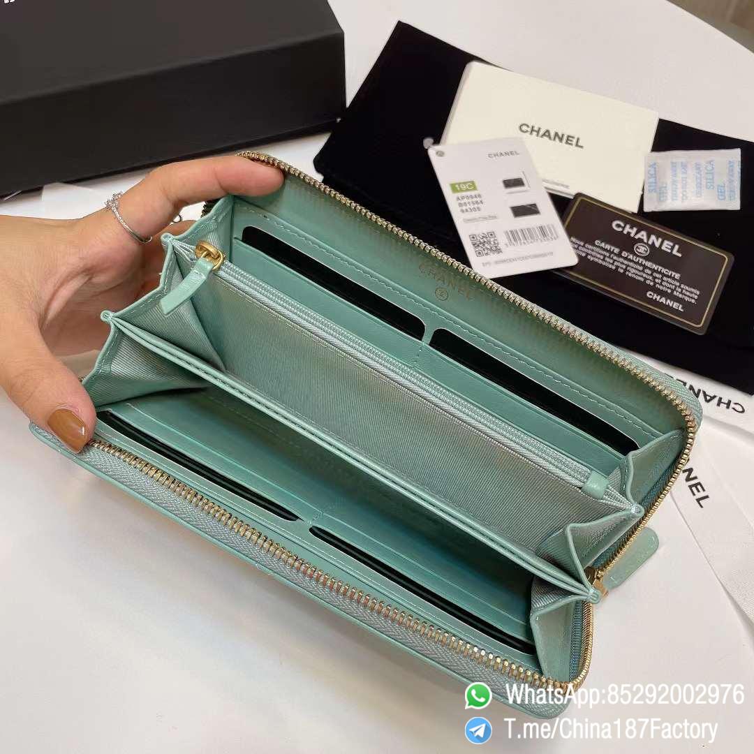 187 Factory Bags Chanel 19 Zipped Long Wallet Aqua Green Shiny Lambskin Gold Tone Metal 07 187 Factory Bags Chanel 19 Zipped Long Wallet Aqua Green Shiny Lambskin Gold Tone Metal 07