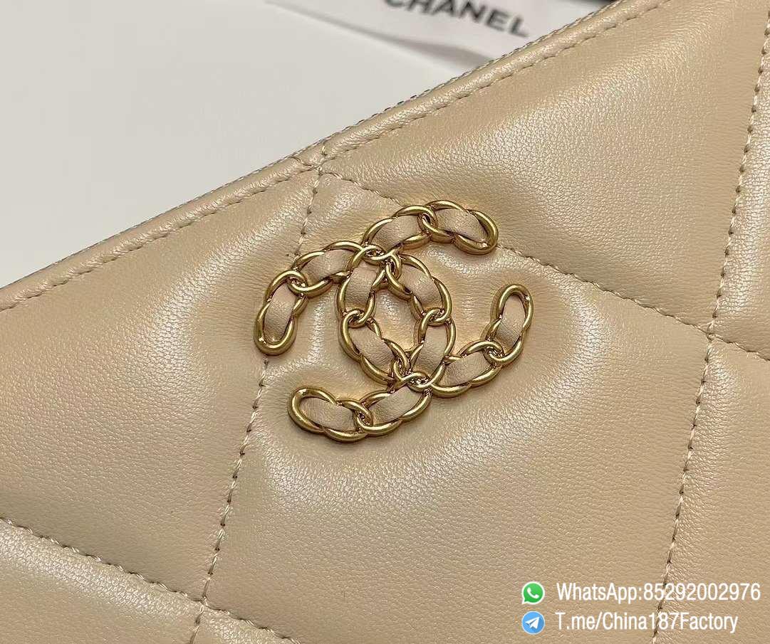 187 Factory Bags Chanel 19 Zipped Long Wallet Beige Shiny Lambskin Gold Tone Metal 09 187 Factory Bags Chanel 19 Zipped Long Wallet Beige Shiny Lambskin Gold Tone Metal 09