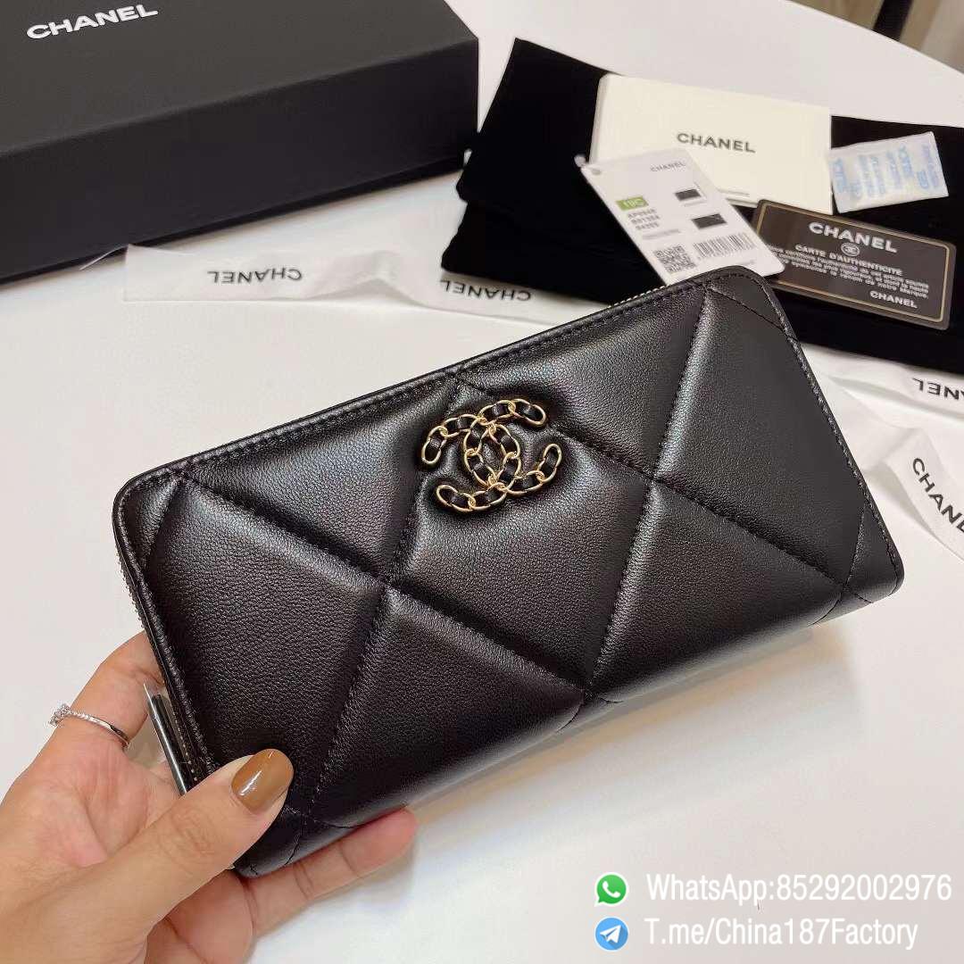 187 Factory Bags Chanel 19 Zipped Long Wallet Black Shiny Lambskin Gold Tone Metal 01 187 Factory Bags Chanel 19 Zipped Long Wallet Black Shiny Lambskin Gold Tone Metal 01