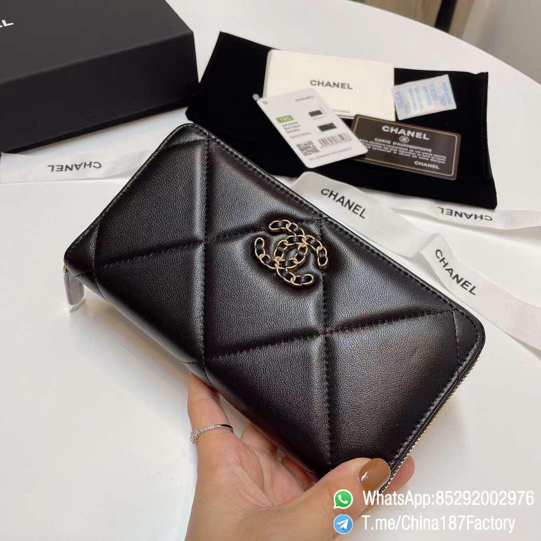 187 Factory Bags Chanel 19 Zipped Long Wallet Black Shiny Lambskin Gold Tone Metal 02 187 Factory Bags Chanel 19 Zipped Long Wallet Black Shiny Lambskin Gold Tone Metal 02