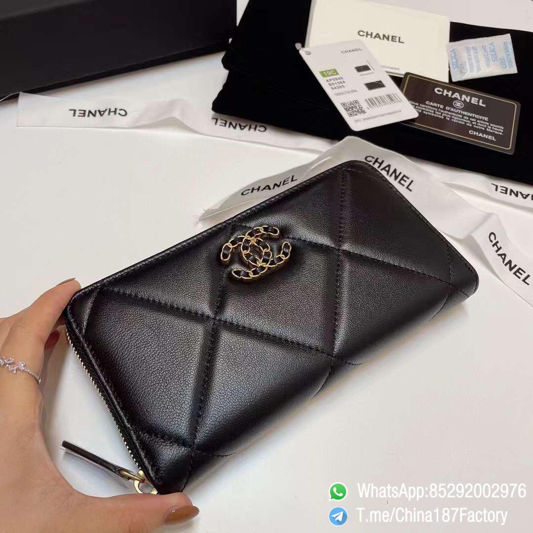 187 Factory Bags Chanel 19 Zipped Long Wallet Black Shiny Lambskin Gold Tone Metal 03 187 Factory Bags Chanel 19 Zipped Long Wallet Black Shiny Lambskin Gold Tone Metal 03