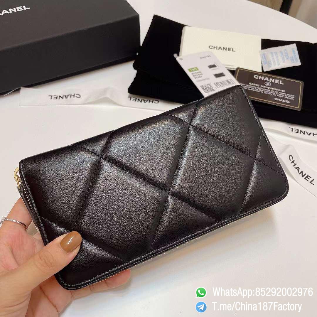 187 Factory Bags Chanel 19 Zipped Long Wallet Black Shiny Lambskin Gold Tone Metal 04 187 Factory Bags Chanel 19 Zipped Long Wallet Black Shiny Lambskin Gold Tone Metal 04