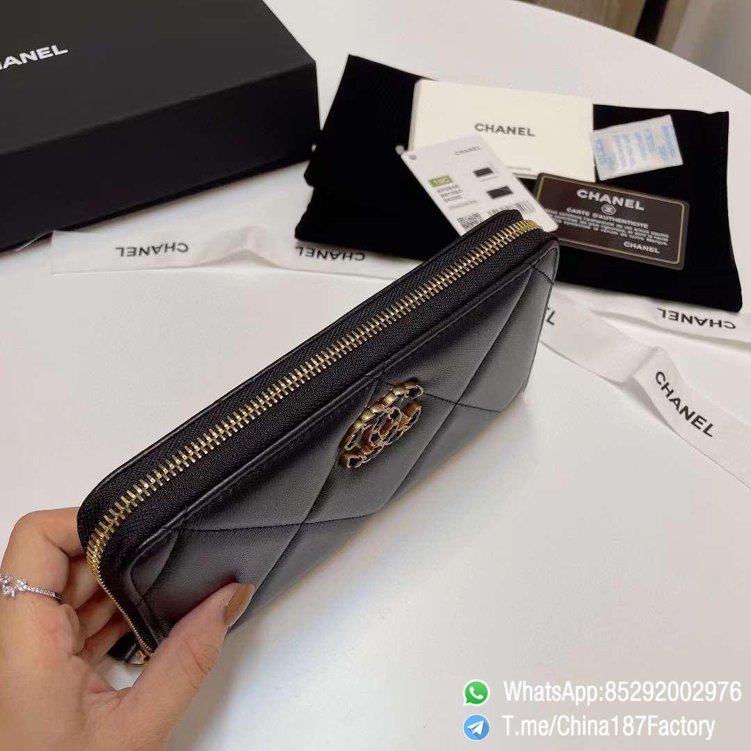 187 Factory Bags Chanel 19 Zipped Long Wallet Black Shiny Lambskin Gold Tone Metal 05 187 Factory Bags Chanel 19 Zipped Long Wallet Black Shiny Lambskin Gold Tone Metal 05