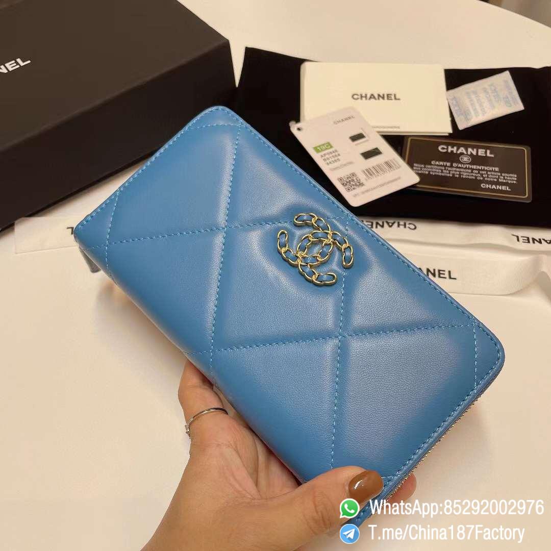 187 Factory Bags Chanel 19 Zipped Long Wallet Blue Shiny Lambskin Gold Tone Metal 02 187 Factory Bags Chanel 19 Zipped Long Wallet Blue Shiny Lambskin Gold Tone Metal 02