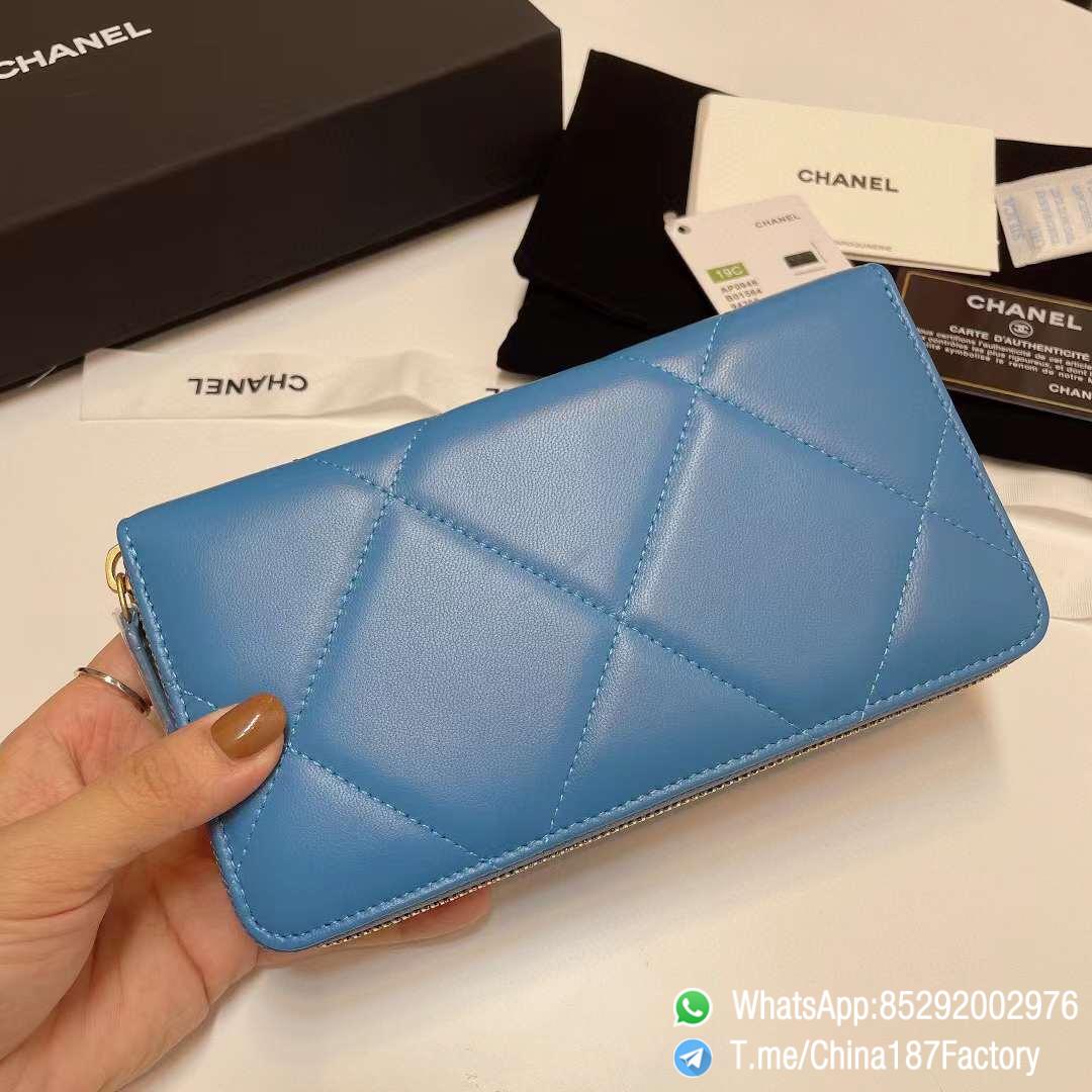 187 Factory Bags Chanel 19 Zipped Long Wallet Blue Shiny Lambskin Gold Tone Metal 03 187 Factory Bags Chanel 19 Zipped Long Wallet Blue Shiny Lambskin Gold Tone Metal 03