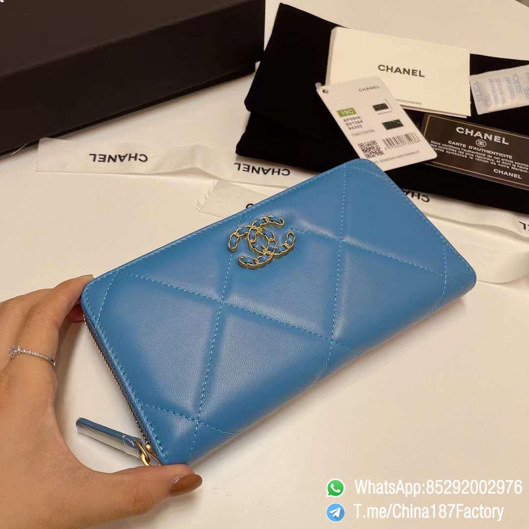 187 Factory Bags Chanel 19 Zipped Long Wallet Blue Shiny Lambskin Gold Tone Metal 04 187 Factory Bags Chanel 19 Zipped Long Wallet Blue Shiny Lambskin Gold Tone Metal 04