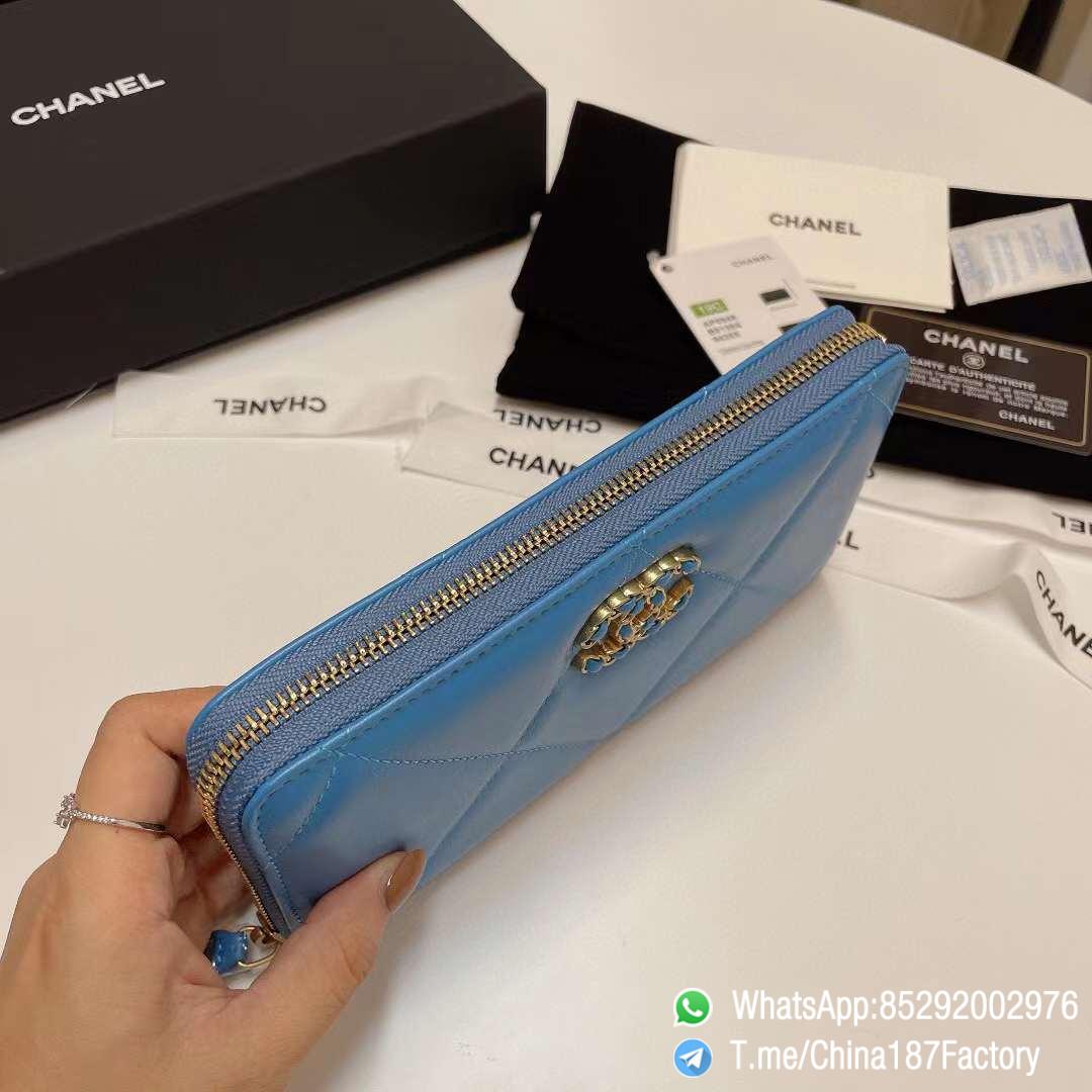 187 Factory Bags Chanel 19 Zipped Long Wallet Blue Shiny Lambskin Gold Tone Metal 05 187 Factory Bags Chanel 19 Zipped Long Wallet Blue Shiny Lambskin Gold Tone Metal 05