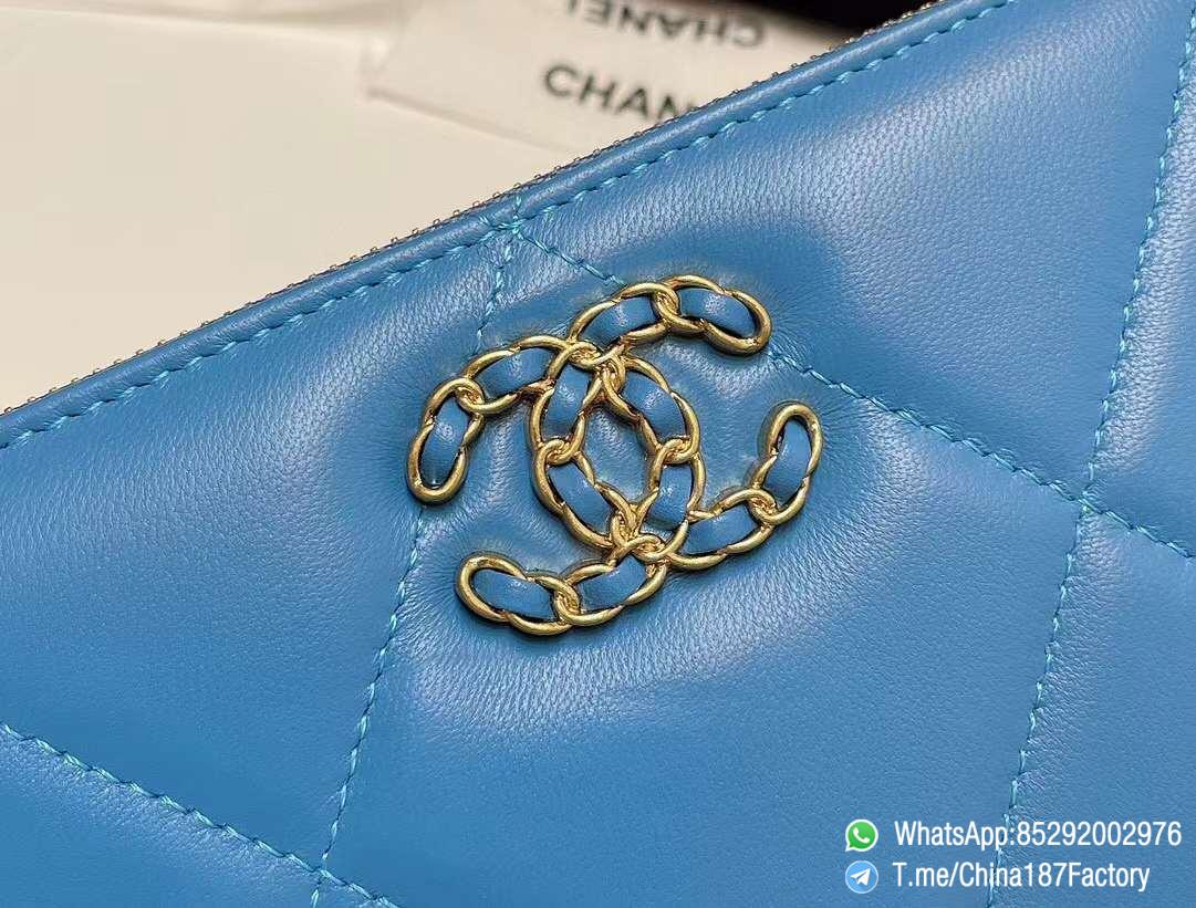 187 Factory Bags Chanel 19 Zipped Long Wallet Blue Shiny Lambskin Gold Tone Metal 09 187 Factory Bags Chanel 19 Zipped Long Wallet Blue Shiny Lambskin Gold Tone Metal 09