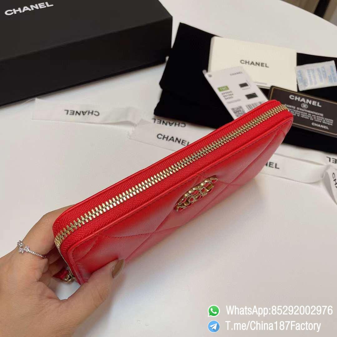 187 Factory Bags Chanel 19 Zipped Long Wallet Bright Red Shiny Lambskin Gold Tone Metal 05 187 Factory Bags Chanel 19 Zipped Long Wallet Bright Red Shiny Lambskin Gold Tone Metal 05
