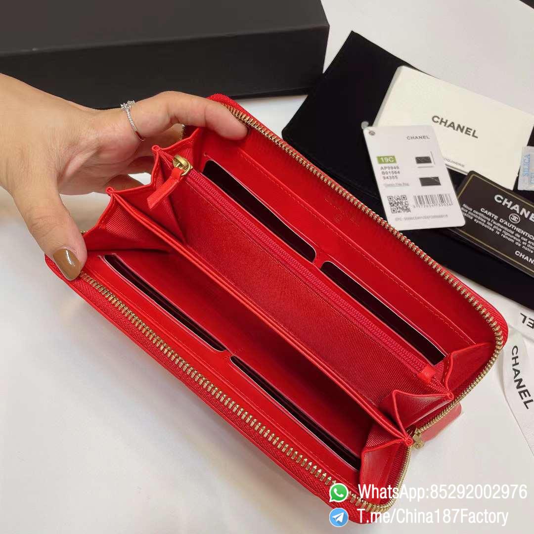 187 Factory Bags Chanel 19 Zipped Long Wallet Bright Red Shiny Lambskin Gold Tone Metal 07 187 Factory Bags Chanel 19 Zipped Long Wallet Bright Red Shiny Lambskin Gold Tone Metal 07