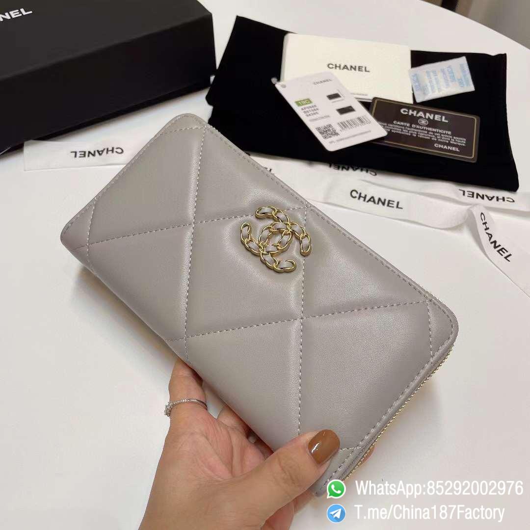 187 Factory Bags Chanel 19 Zipped Long Wallet Pearl Grey Shiny Lambskin Gold Tone Metal 03 187 Factory Bags Chanel 19 Zipped Long Wallet Pearl Grey Shiny Lambskin Gold Tone Metal 03