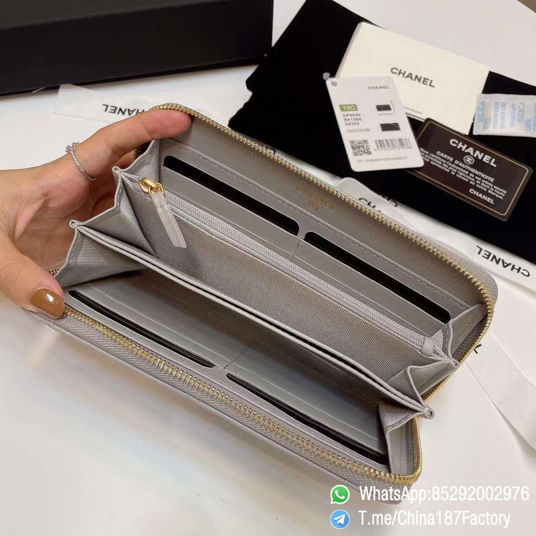187 Factory Bags Chanel 19 Zipped Long Wallet Pearl Grey Shiny Lambskin Gold Tone Metal 07 187 Factory Bags Chanel 19 Zipped Long Wallet Pearl Grey Shiny Lambskin Gold Tone Metal 07