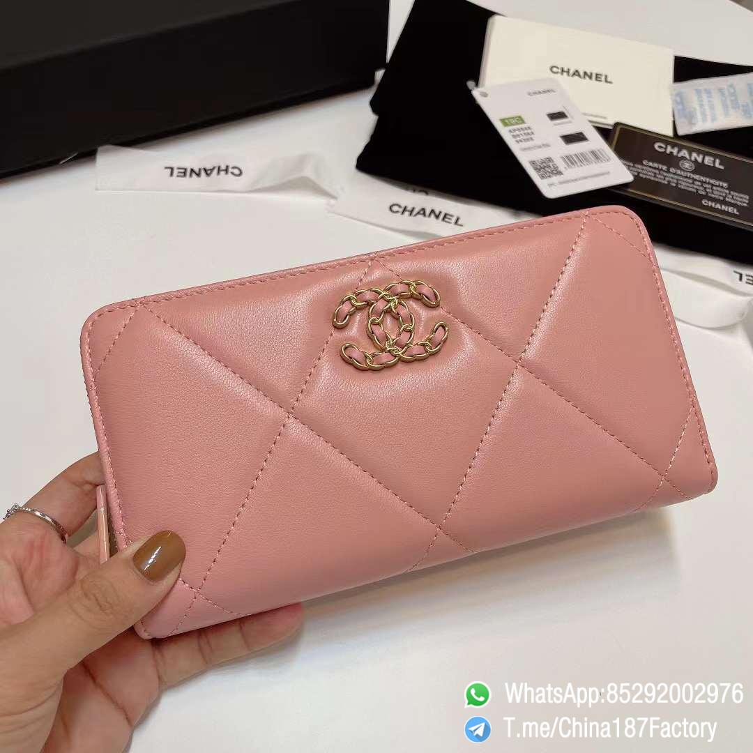 187 Factory Bags Chanel 19 Zipped Long Wallet Pink Shiny Lambskin Gold Tone Metal 01 187 Factory Bags Chanel 19 Zipped Long Wallet Pink Shiny Lambskin Gold Tone Metal 01