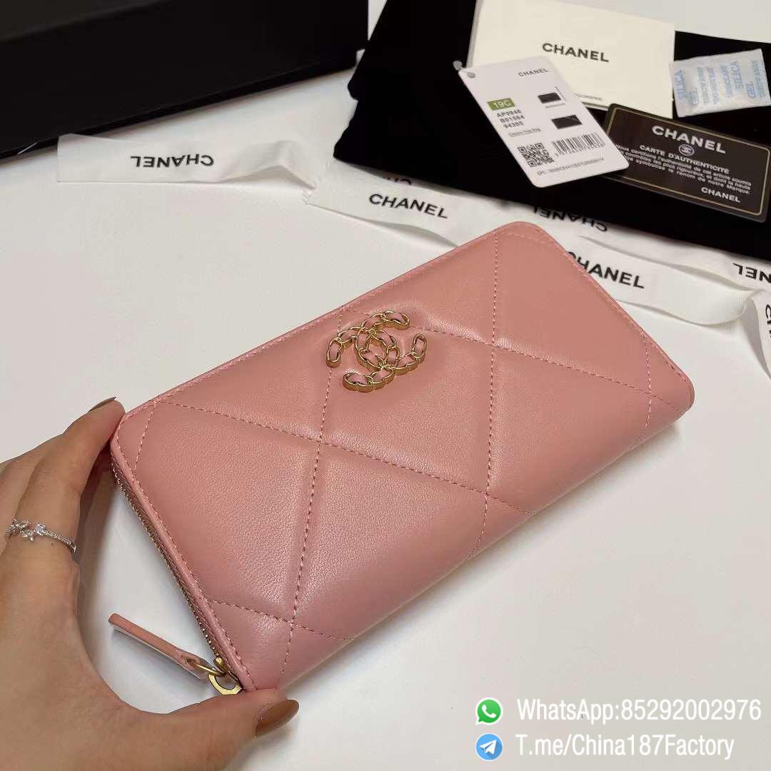 187 Factory Bags Chanel 19 Zipped Long Wallet Pink Shiny Lambskin Gold Tone Metal 04 187 Factory Bags Chanel 19 Zipped Long Wallet Pink Shiny Lambskin Gold Tone Metal 04