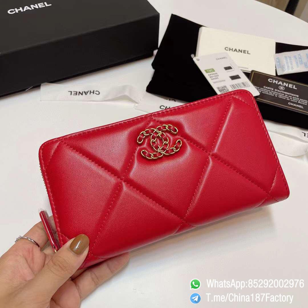 187 Factory Bags Chanel 19 Zipped Long Wallet Red Shiny Lambskin Gold Tone Metal 01 187 Factory Bags Chanel 19 Zipped Long Wallet Red Shiny Lambskin Gold Tone Metal 01