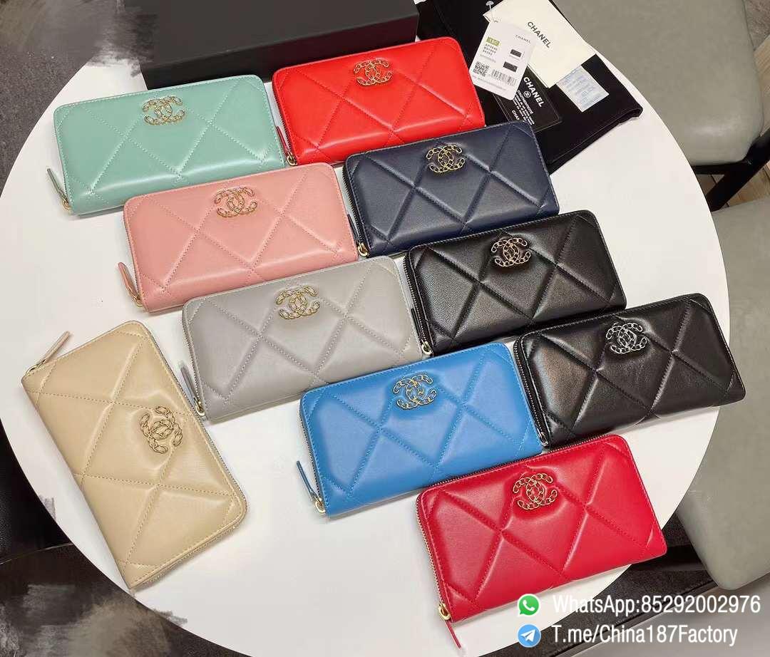 187 Factory Bags Chanel 19 Zipped Long Wallet Shiny Lambskin Gold Tone Silver Tone Metal 03 187 Factory Bags Chanel 19 Zipped Long Wallet Shiny Lambskin Gold Tone Silver Tone Metal 03