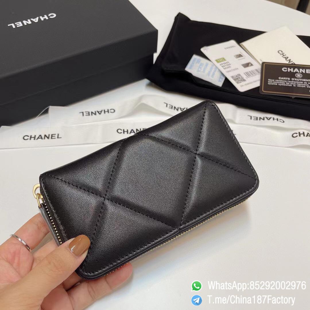 187 Factory Bags Chanel 19 Zipped Middle Wallet Black Shiny Lambskin Gold Tone Metal 03 187 Factory Bags Chanel 19 Zipped Middle Wallet Black Shiny Lambskin Gold Tone Metal 03