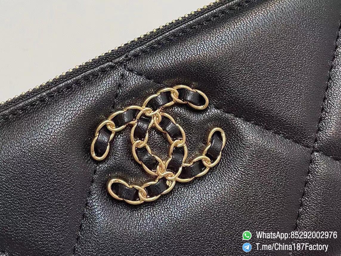 187 Factory Bags Chanel 19 Zipped Middle Wallet Black Shiny Lambskin Gold Tone Metal 09 187 Factory Bags Chanel 19 Zipped Middle Wallet Black Shiny Lambskin Gold Tone Metal 09