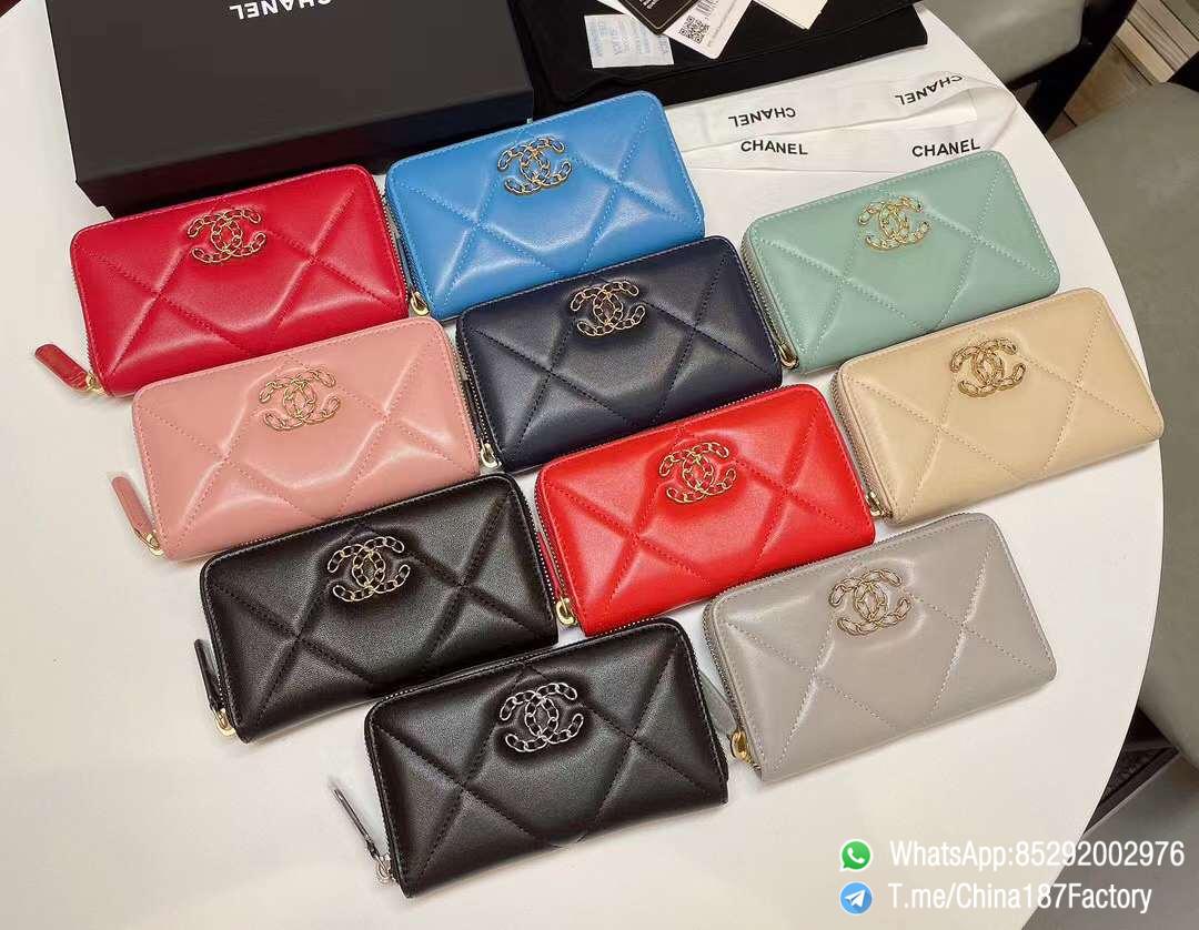 187 Factory Bags Chanel 19 Zipped Middle Wallet Shiny Lambskin Gold Tone Silver Tone Metal 02 187 Factory Bags Chanel 19 Zipped Middle Wallet Shiny Lambskin Gold Tone Silver Tone Metal 02
