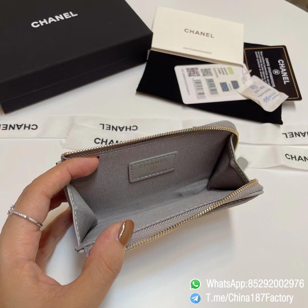 187 Factory Bags Chanel Classic Zipped Coin Purse with Card Slots Pearl Gray Grained Shiny Lambskin Gold Tone Metal 08 187 Factory Bags Chanel Classic Zipped Coin Purse with Card Slots Pearl Gray Grained Shiny Lambskin Gold Tone Metal 08