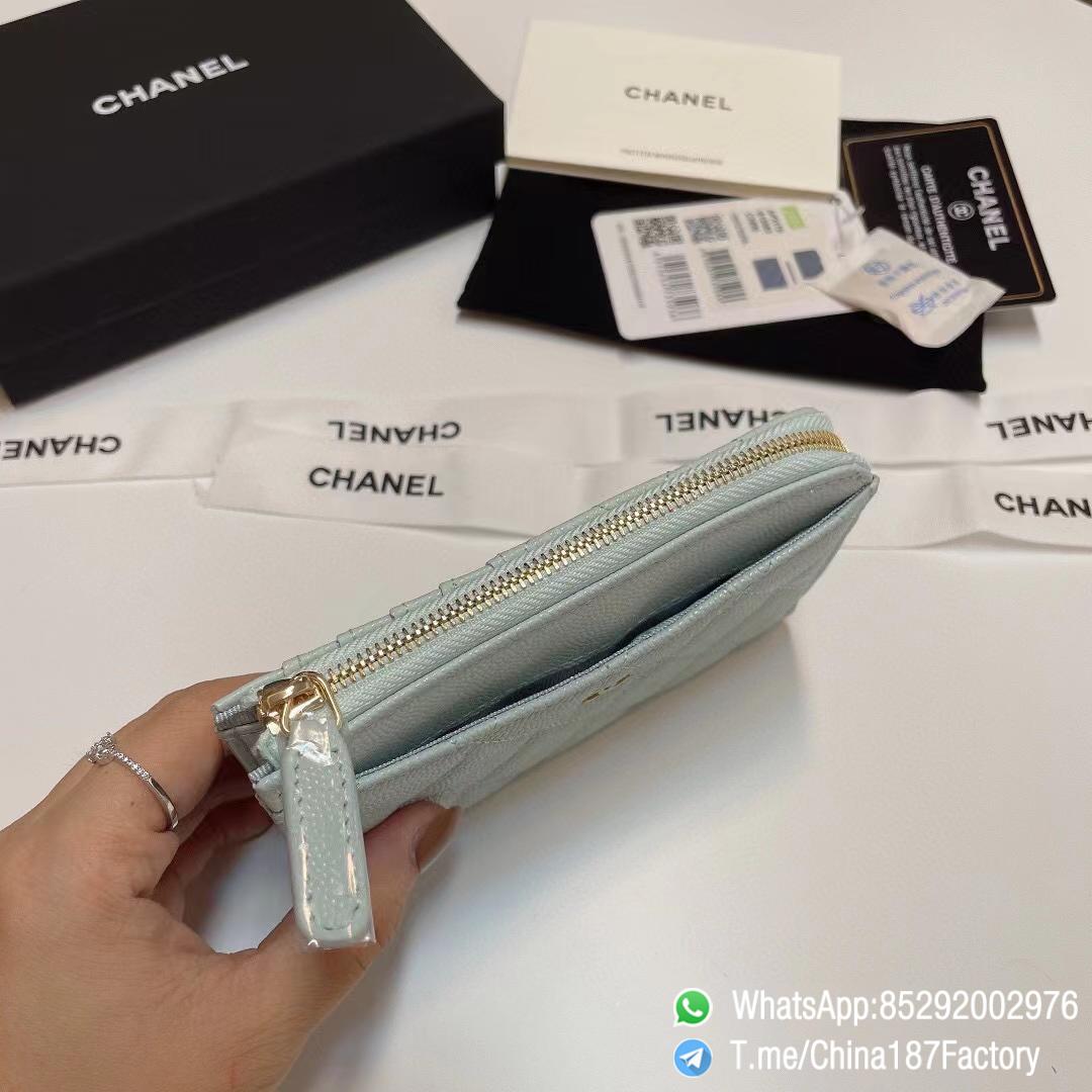 187 Factory Bags Chanel Classic Zipped Coin Purse with Card Slots Sky Blue Grained Shiny Lambskin Gold Tone Metal 07 187 Factory Bags Chanel Classic Zipped Coin Purse with Card Slots Sky Blue Grained Shiny Lambskin Gold Tone Metal 07