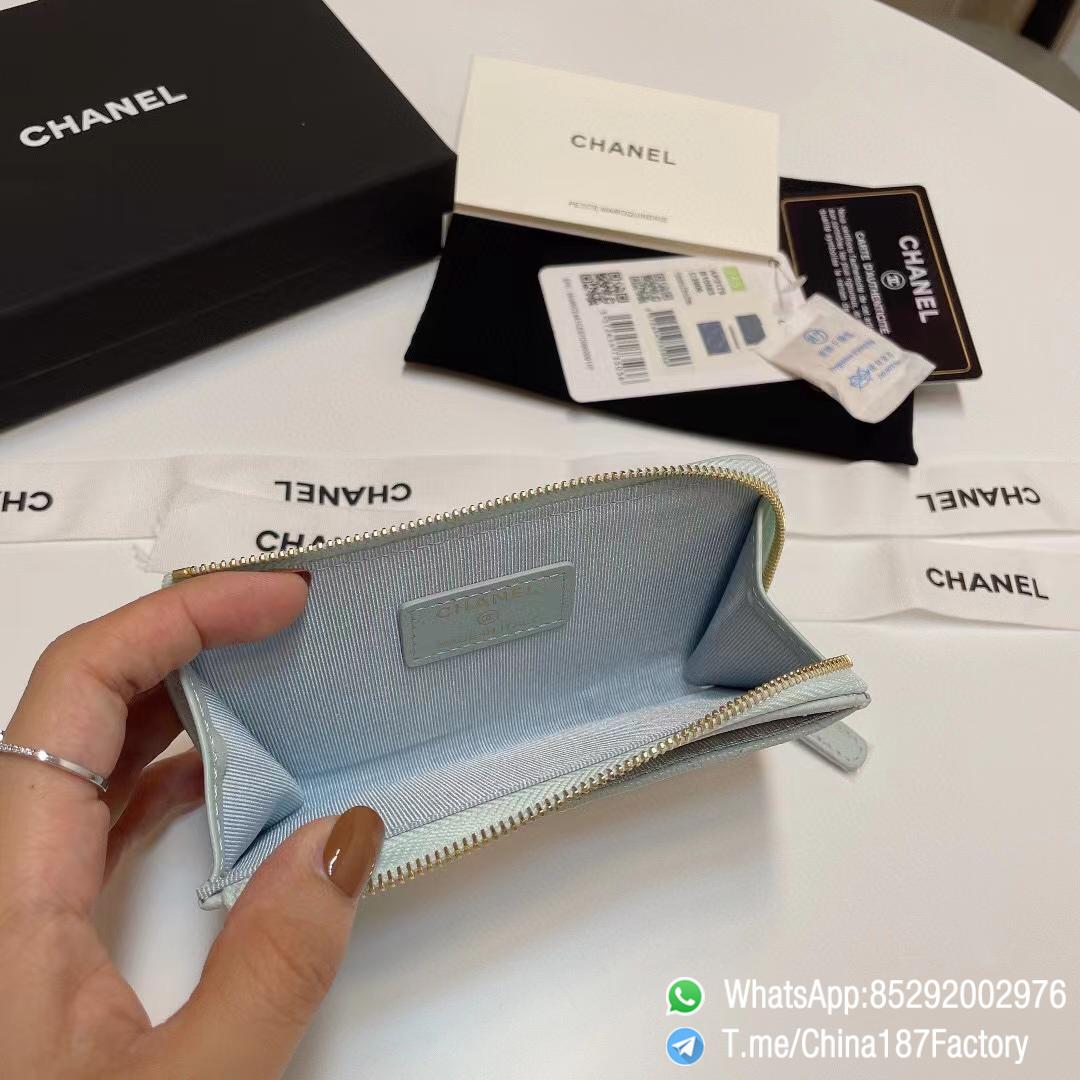 187 Factory Bags Chanel Classic Zipped Coin Purse with Card Slots Sky Blue Grained Shiny Lambskin Gold Tone Metal 08 187 Factory Bags Chanel Classic Zipped Coin Purse with Card Slots Sky Blue Grained Shiny Lambskin Gold Tone Metal 08