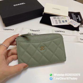 187 Factory Bags Chanel Classic Zipped Coin Purse with Card Slots Vert Benghal Green Grained Shiny Lambskin Gold Tone Metal 01
