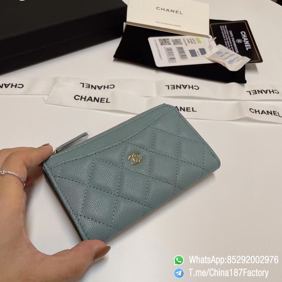 187 Factory Bags Chanel Classic Zipped Coin Purse with Card Slots Vert Blue Grained Shiny Lambskin Gold Tone Metal 04 187 Factory Bags Chanel Classic Zipped Coin Purse with Card Slots Vert Blue Grained Shiny Lambskin Gold Tone Metal 04