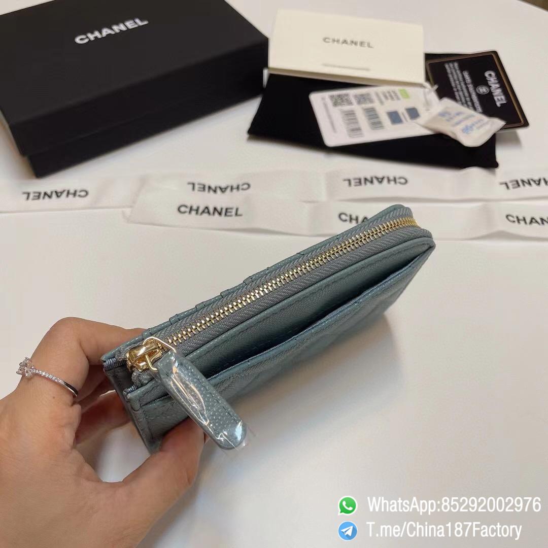 187 Factory Bags Chanel Classic Zipped Coin Purse with Card Slots Vert Blue Grained Shiny Lambskin Gold Tone Metal 07 187 Factory Bags Chanel Classic Zipped Coin Purse with Card Slots Vert Blue Grained Shiny Lambskin Gold Tone Metal 07