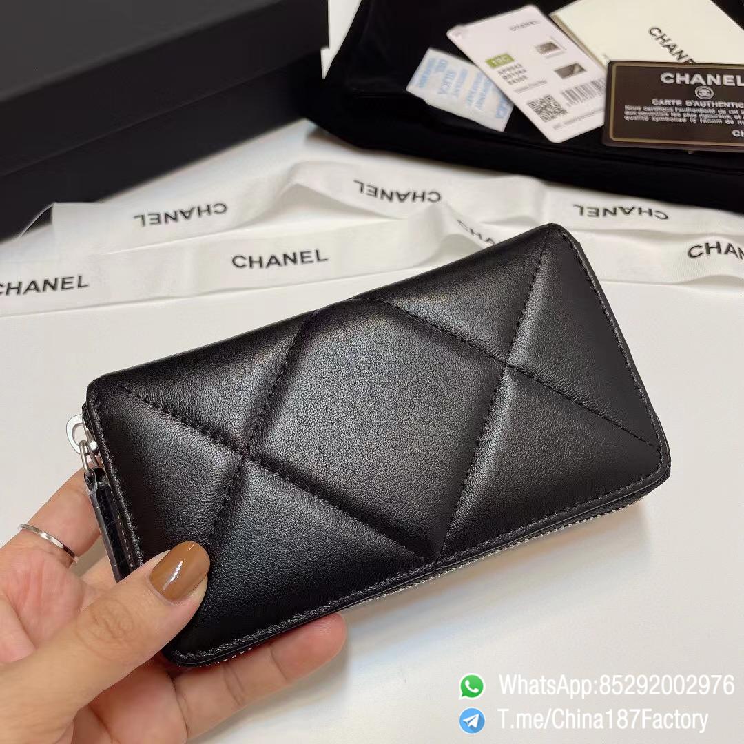 187 Factory Middle Chanel 19 Zipped Wallet Black Shiny Lambskin Silver Tone Metal 03 187 Factory Middle Chanel 19 Zipped Wallet Black Shiny Lambskin Silver Tone Metal 03