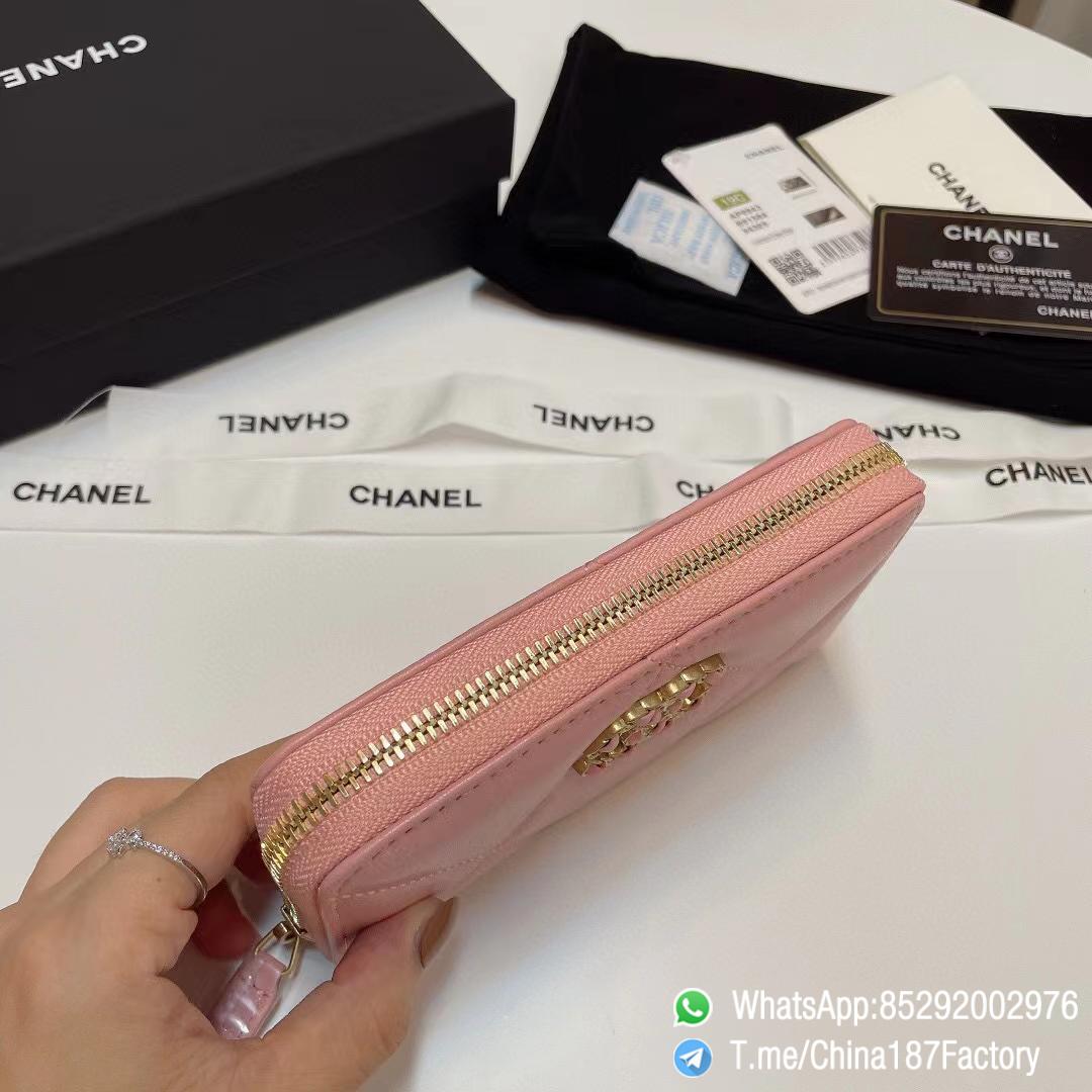 187 Factory Middle Chanel 19 Zipped Wallet Pink Shiny Lambskin Gold Tone Metal 05 187 Factory Middle Chanel 19 Zipped Wallet Pink Shiny Lambskin Gold Tone Metal 05