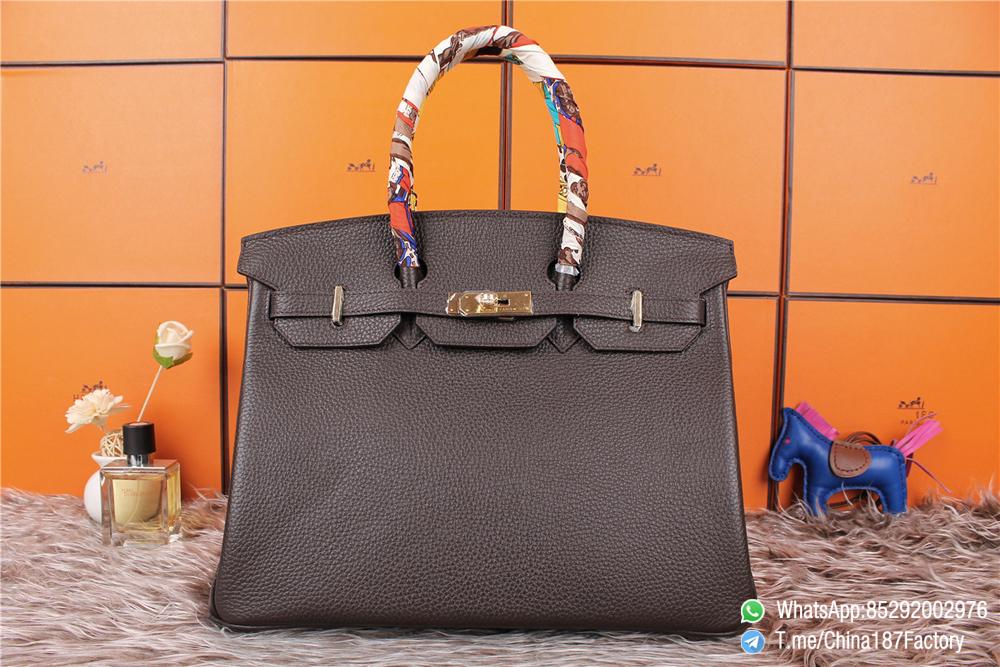 187 Factory Bag 35cm Birkin Litchi Textures Brown color Gold hardware 001 187 Factory Bag 35cm Birkin Litchi Textures Brown color Gold hardware 001