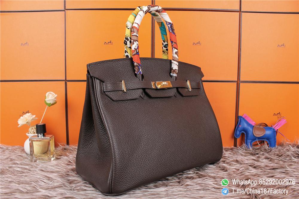 187 Factory Bag 35cm Birkin Litchi Textures Brown color Gold hardware 002 187 Factory Bag 35cm Birkin Litchi Textures Brown color Gold hardware 002